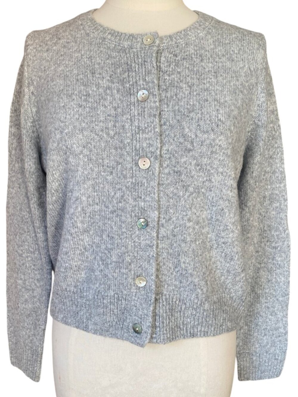 Cynthia Rowley Gray Melange Wool Blend Button Front Cropped Cardigan Academia-L